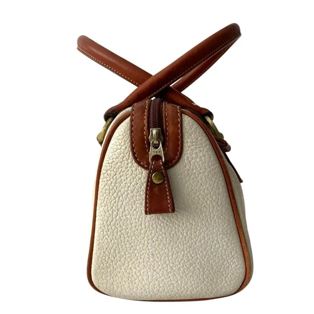 Vintage Liz Claiborne Cream and Brown Leather Satchel Bag